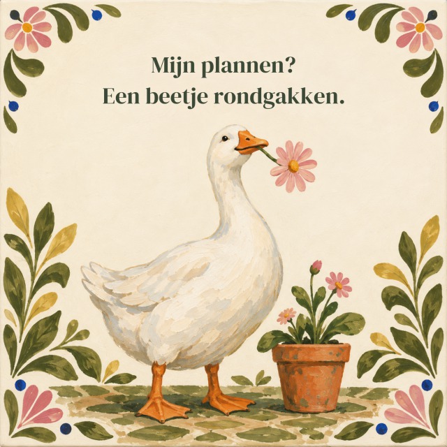 Mijn plannen? Een beetje rondgakken.
