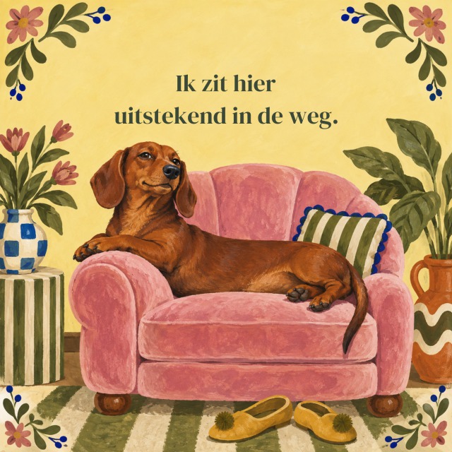 Ik zit hier uitstekend in de weg.