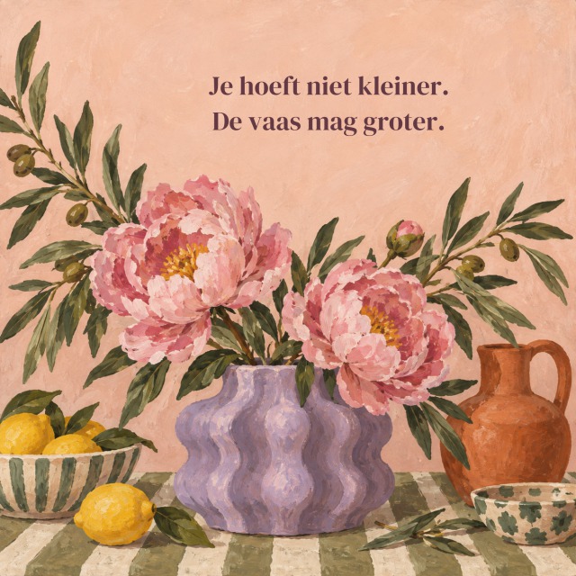 Je hoeft niet kleiner. De vaas mag groter.