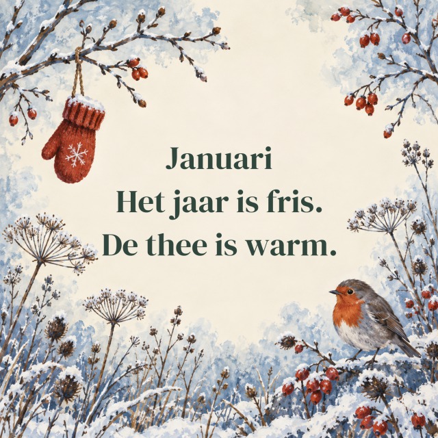 Januari Het jaar is fris. De thee is warm.