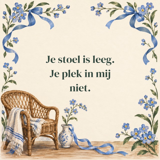 Je stoel is leeg. Je plek in mij niet.