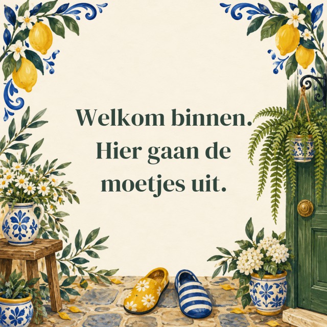Welkom. Schoenen uit. Mening ook.