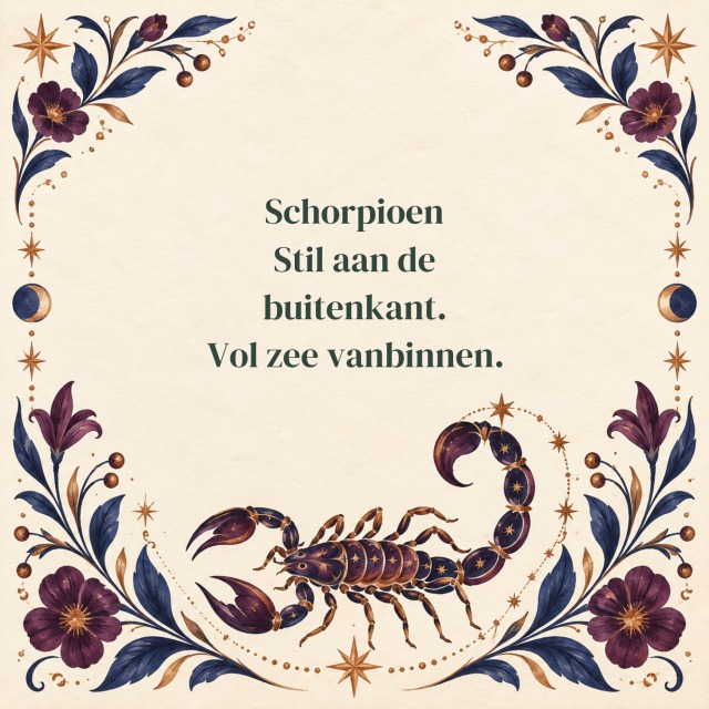 Schorpioen Stil aan de buitenkant. Vol zee vanbinnen.